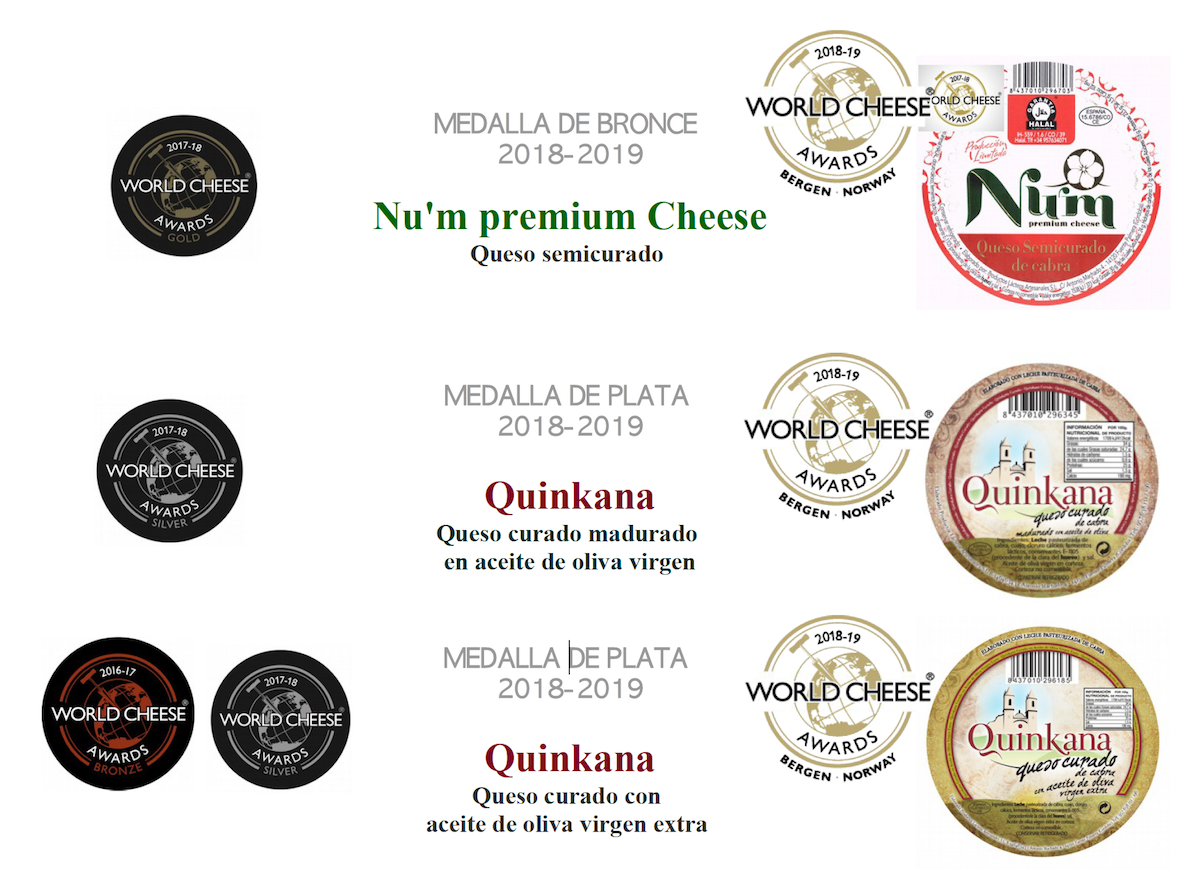 Tabla de Premios World Cheese Awards Quinkana Quesos de Cabra  Productos Lácteos Artesanales premiados WCA
